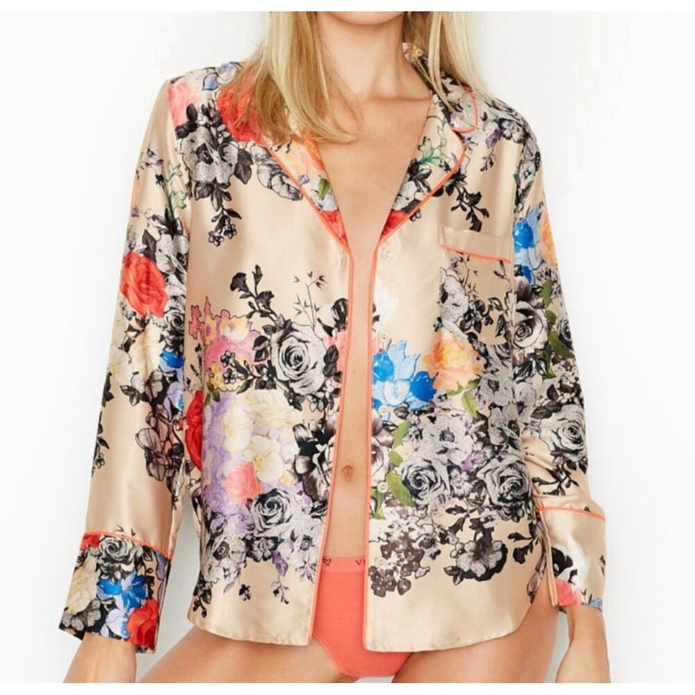 Victoria's Secret Women Floral Satin Pajamas Top Size L/G, Classic, Intimate